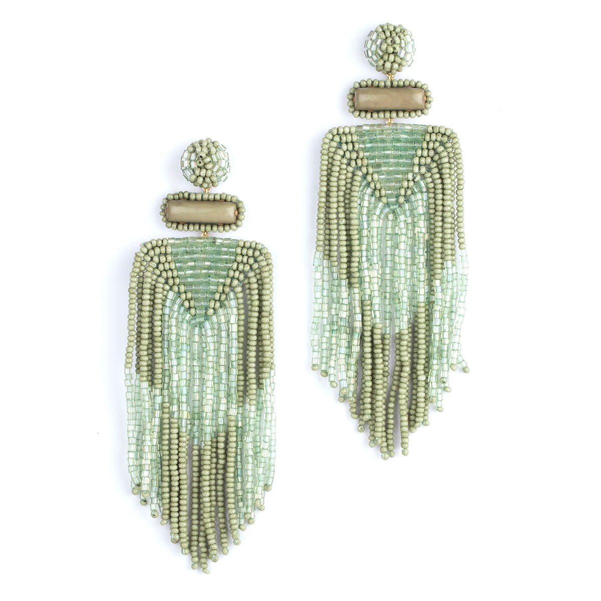 Green Tassel Necklace Set With Earrings & Strass Hearts